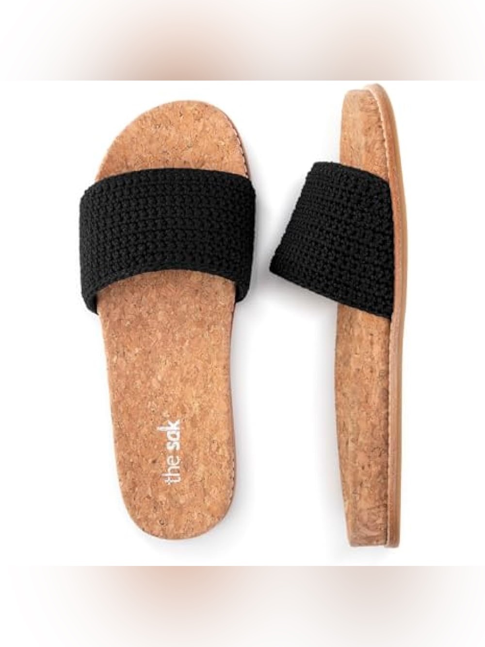 The Sak Mendocino Black Crochet Cork Slide Sandals | Sz. 8 (NWB)